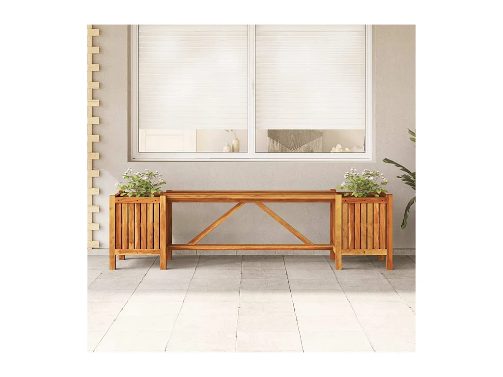 Gartenbank mit 2 Pflanzgefäßen 150x30x40 cm Akazienholz