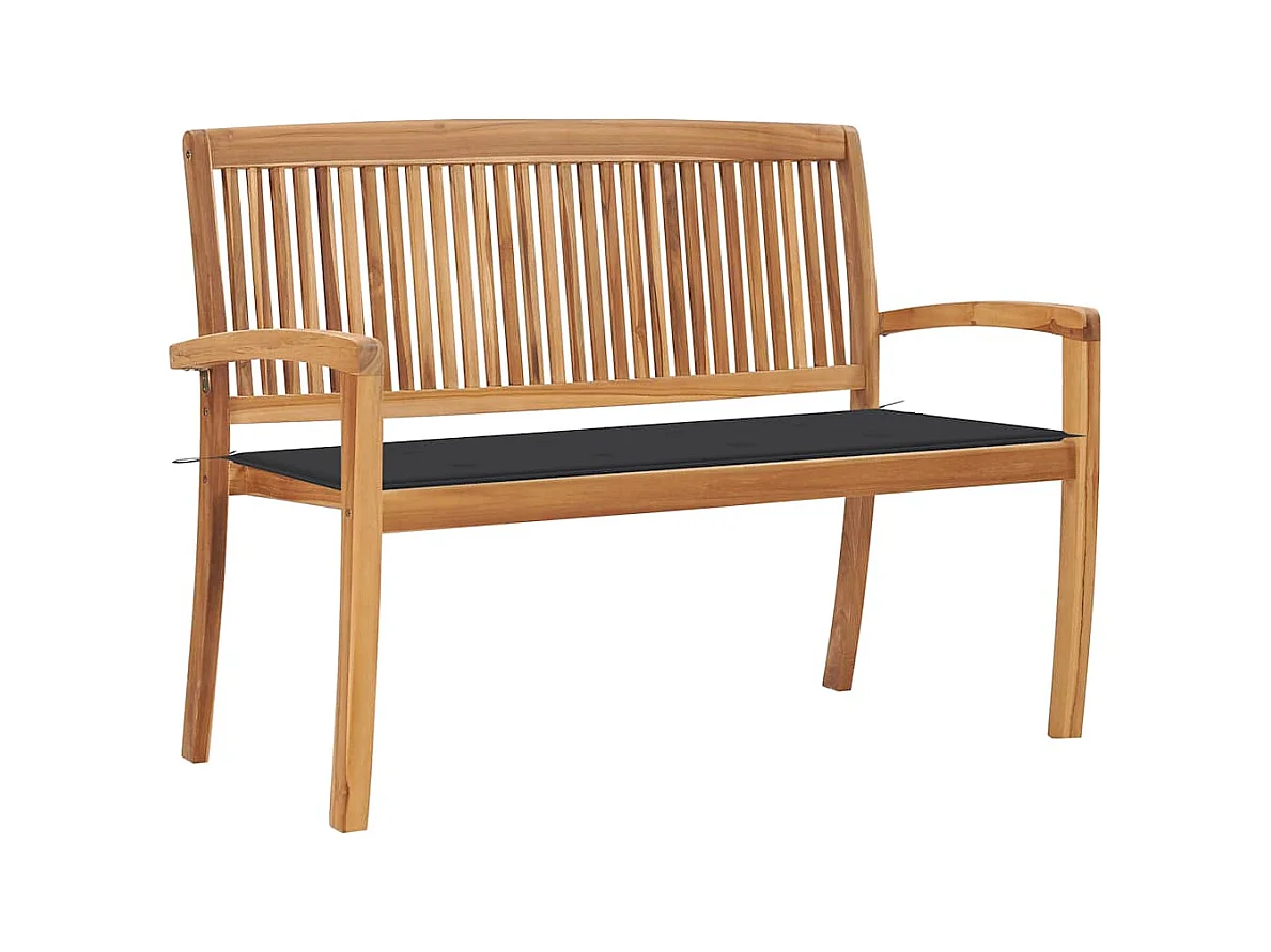 Stapelbare tuinbank met kussen 128,5 cm Massief teakhout