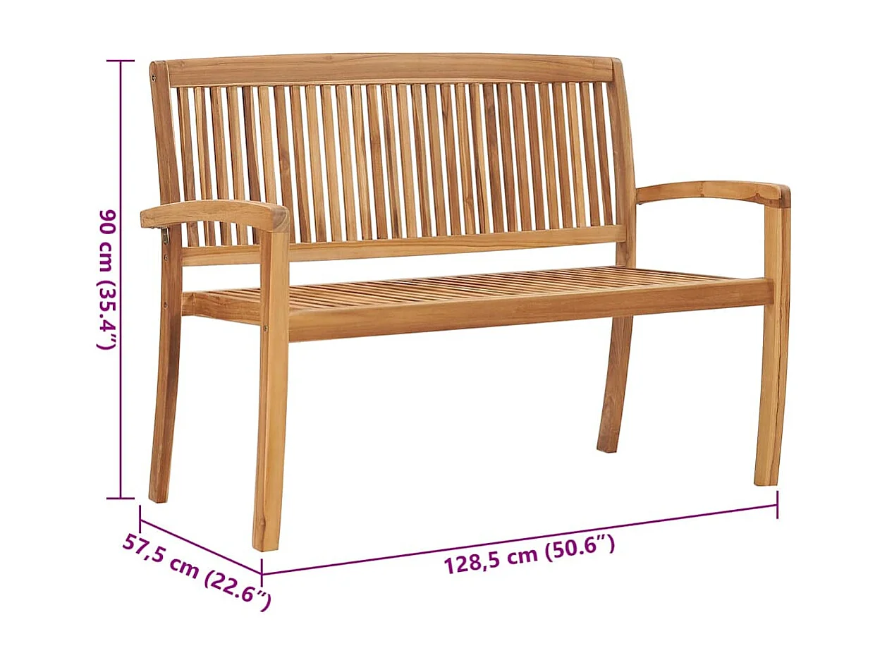 Panca da giardino impilabile e cuscino 128,5 cm Legno massello di teak