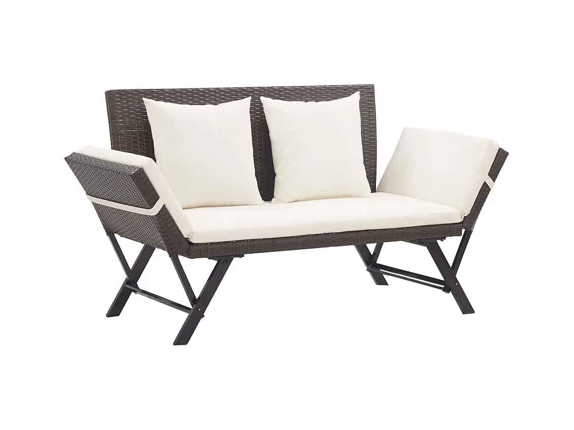 Banco de jardín con cojines 176 cm Mimbre de resina marrón