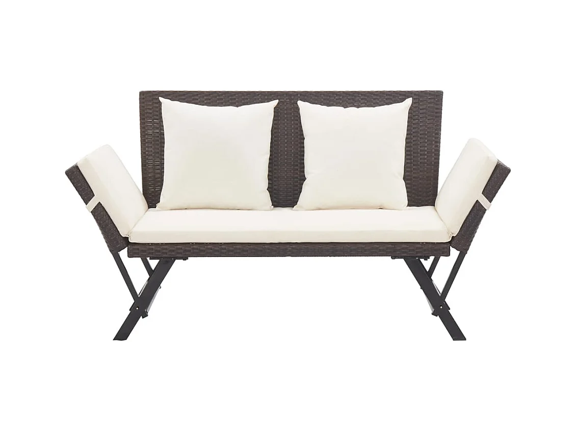 Banco de jardín con cojines 176 cm Mimbre de resina marrón