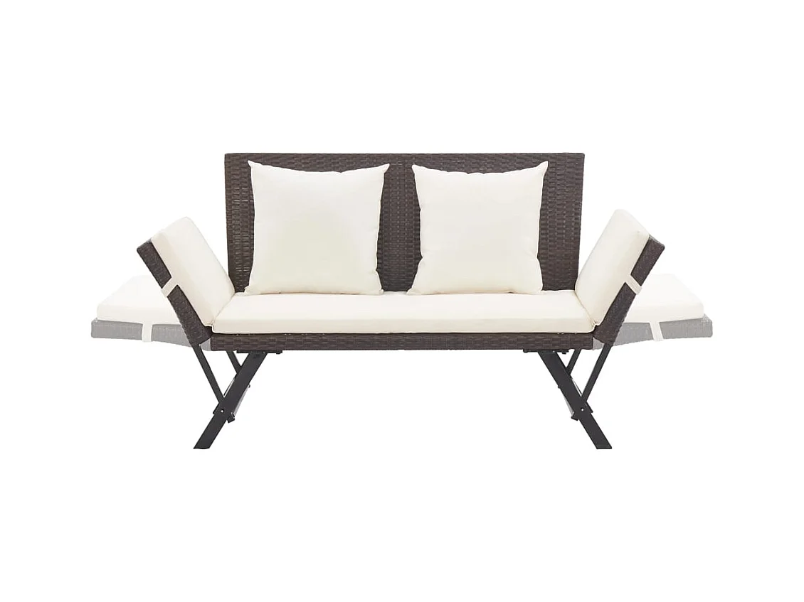 Banco de jardín con cojines 176 cm Mimbre de resina marrón