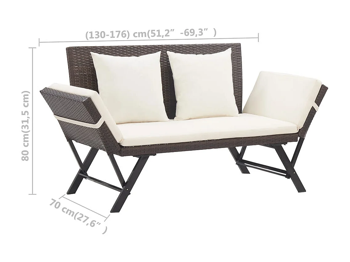 Panca da giardino con cuscini 176 cm Marrone Resina vimini