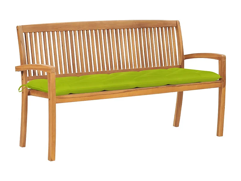Banc de jardin empilable et coussin 159 cm Bois de teck massif