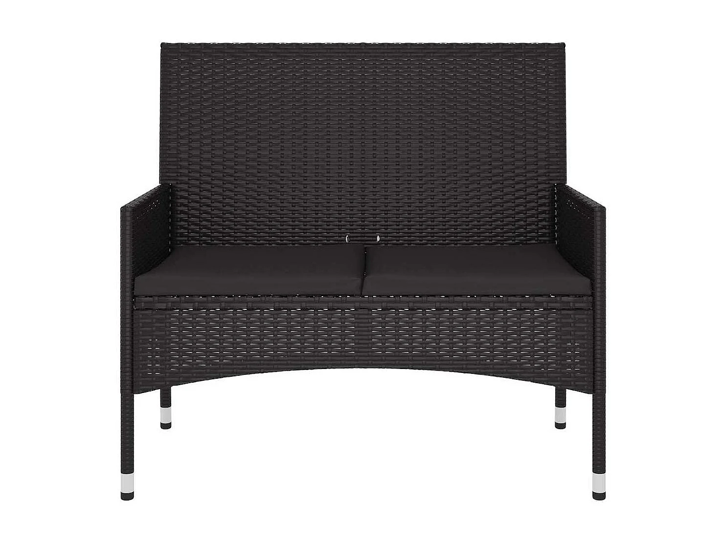 Banco de jardín de 2 plazas con cojines de mimbre negro