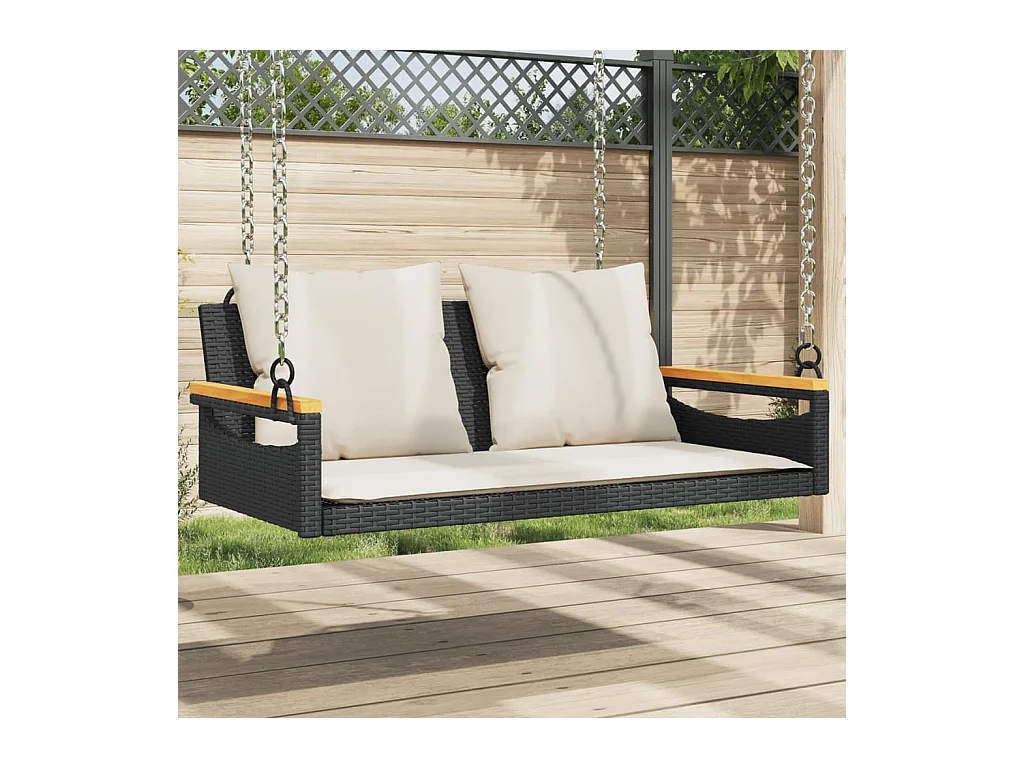 Asiento de columpio con cojines negros 109x62x40 cm resina tejida