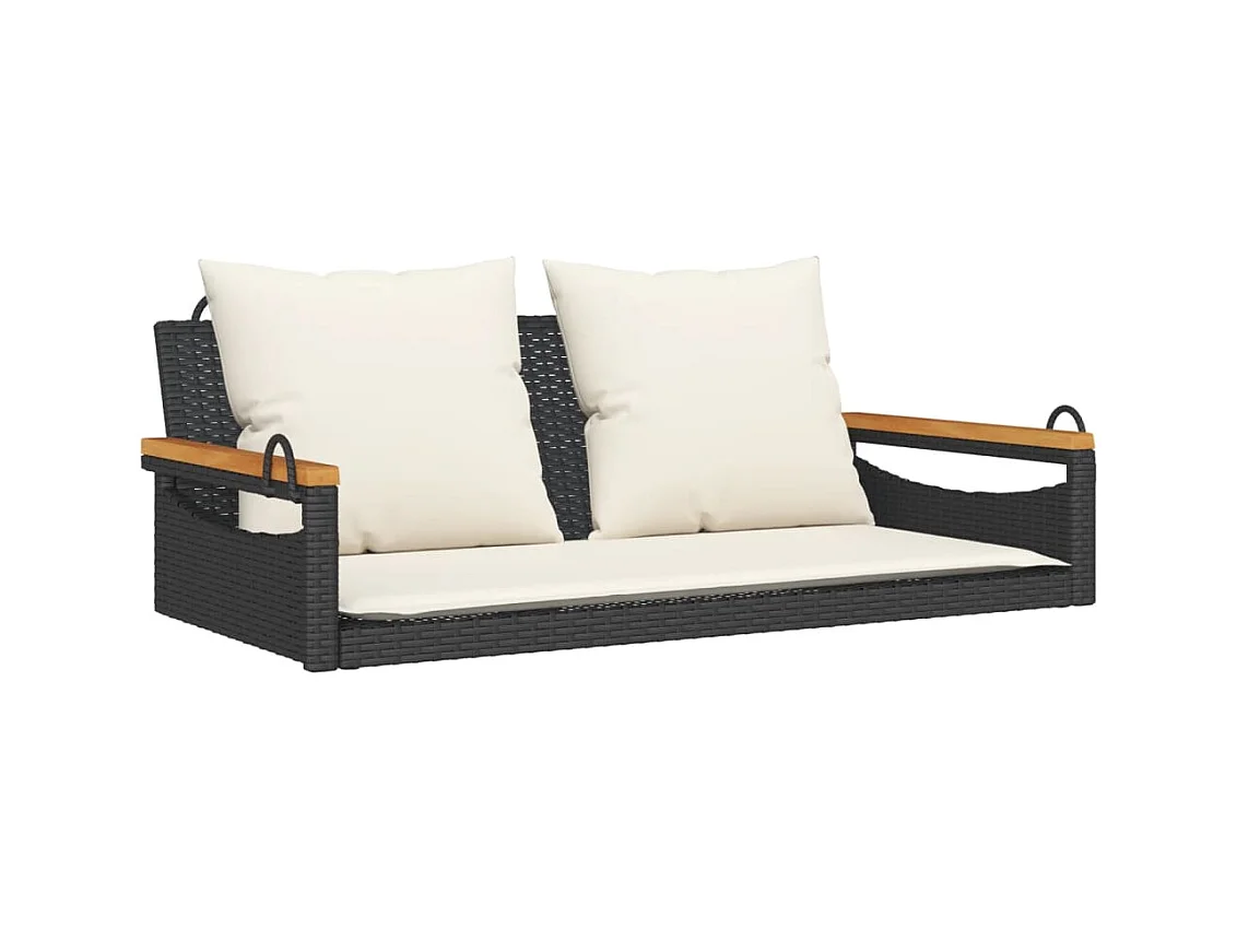 Asiento de columpio con cojines negros 109x62x40 cm resina tejida