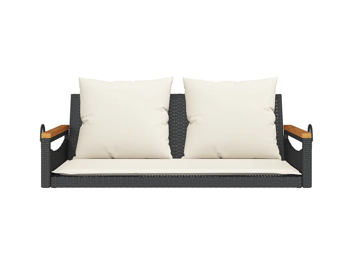 Asiento de columpio con cojines negros 109x62x40 cm resina tejida