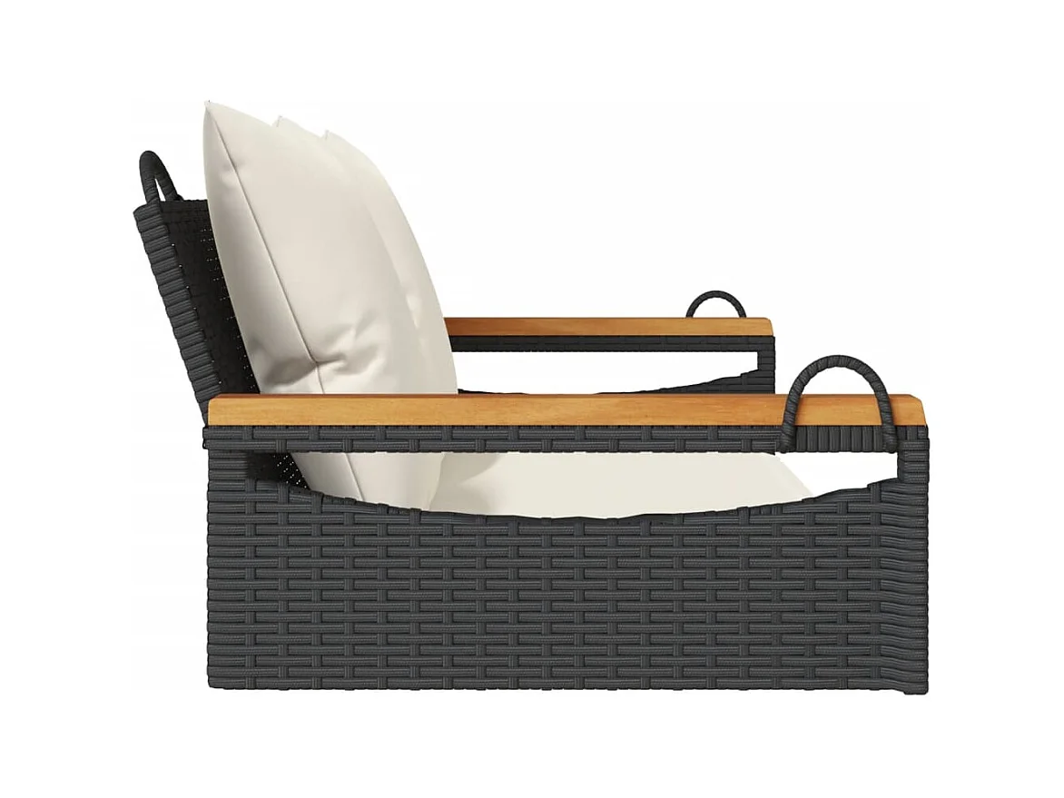 Asiento de columpio con cojines negros 109x62x40 cm resina tejida