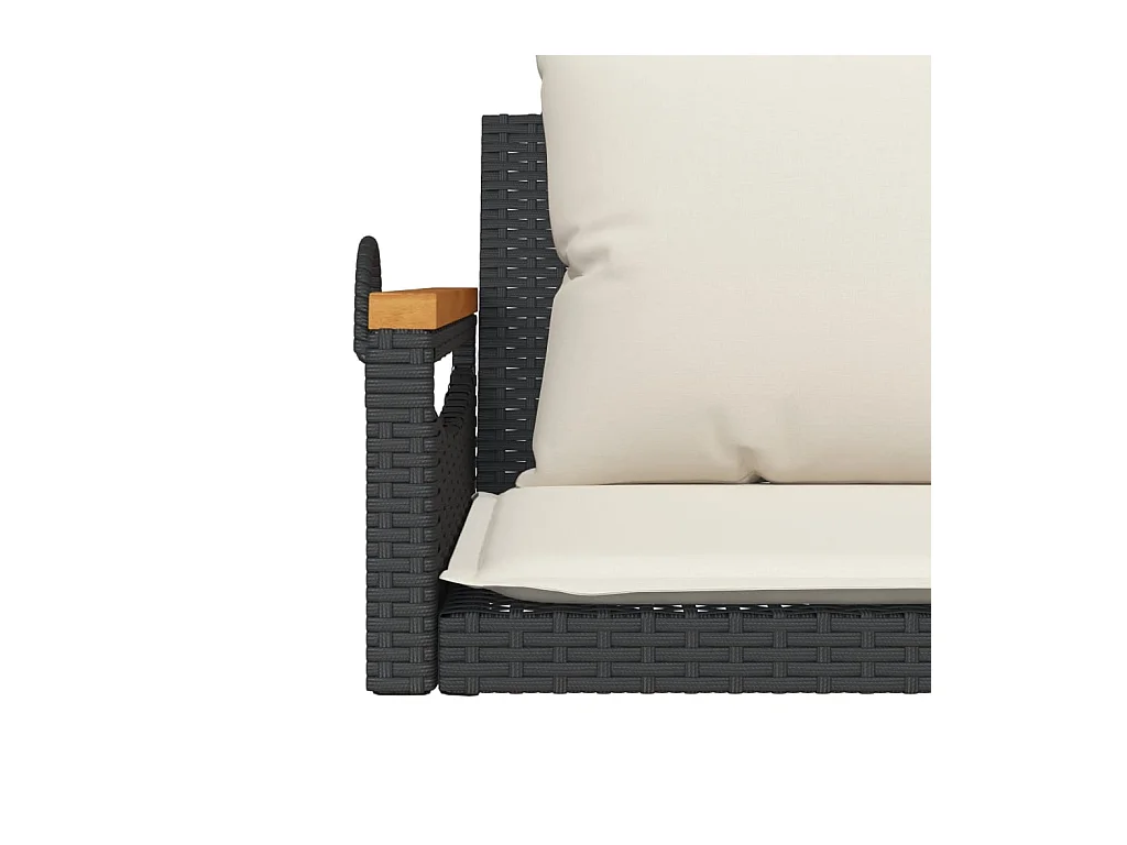 Asiento de columpio con cojines negros 109x62x40 cm resina tejida