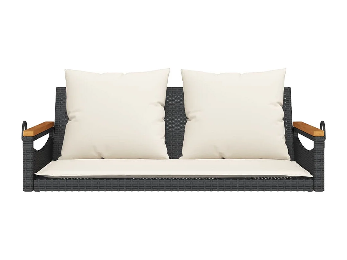 Asiento de columpio con cojines negros 109x62x40 cm resina tejida