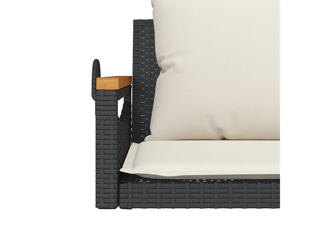 Asiento de columpio con cojines negros 109x62x40 cm resina tejida