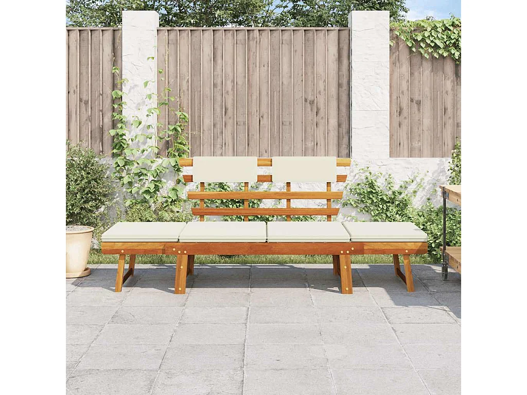 Panca da giardino 2 in 1 con cuscini 190 cm in legno massello di acacia