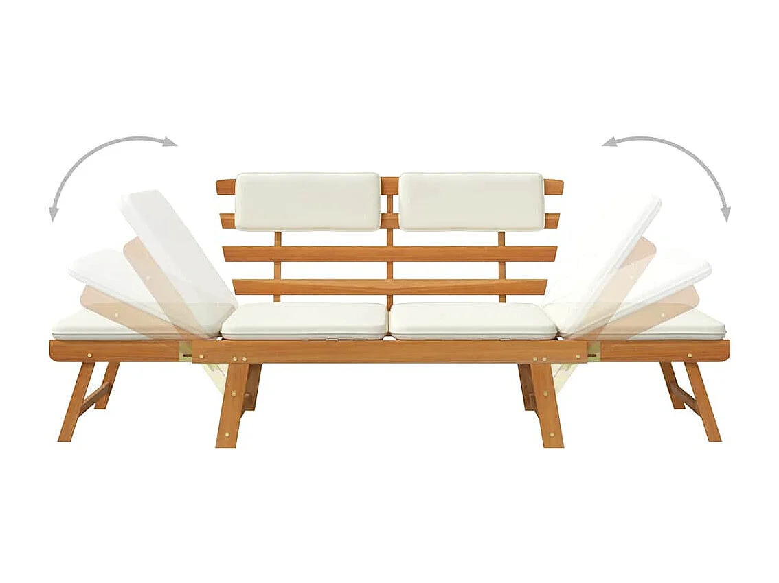 Panca da giardino 2 in 1 con cuscini 190 cm in legno massello di acacia