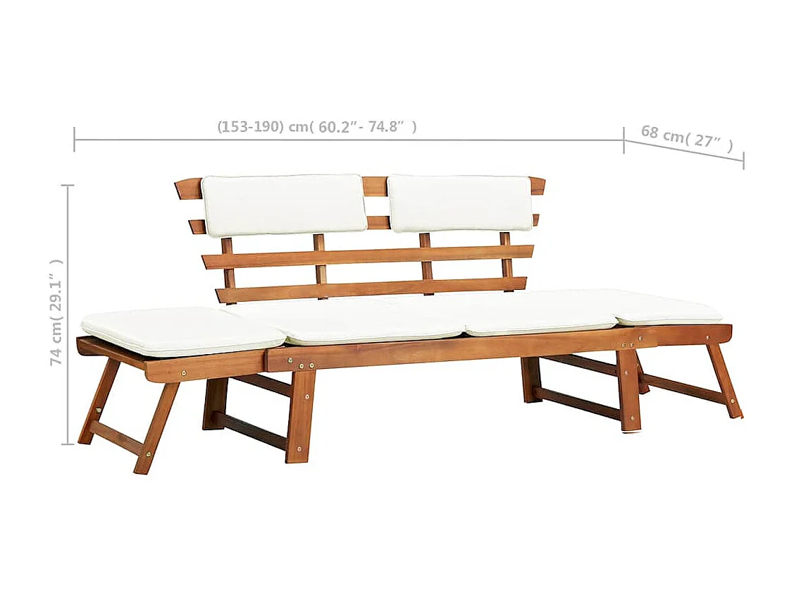 Panca da giardino 2 in 1 con cuscini 190 cm in legno massello di acacia