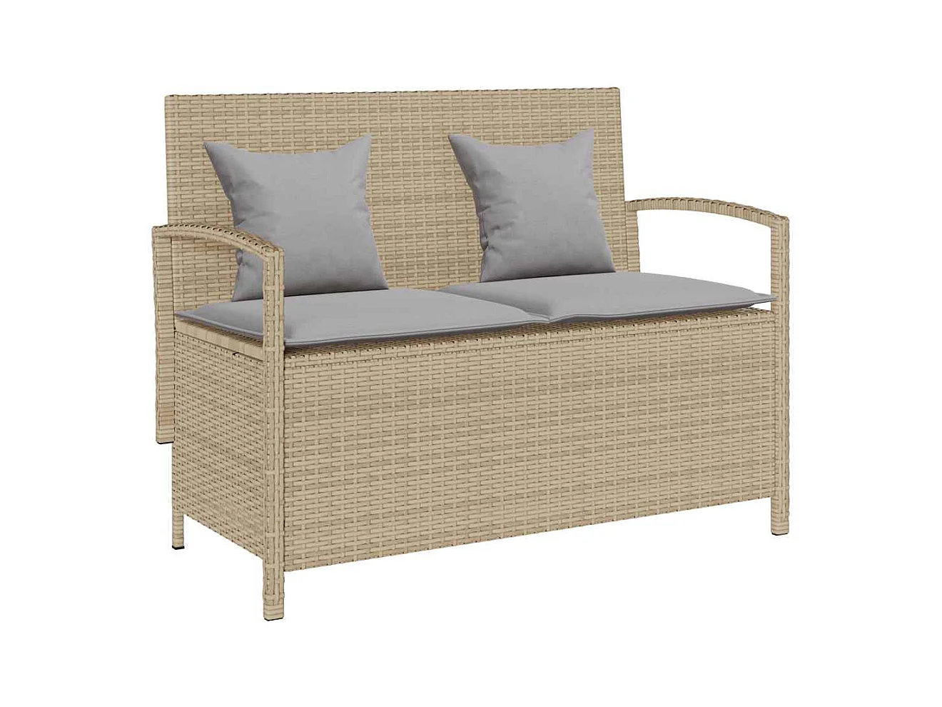 Banc de rangement de jardin avec coussin beige résine tressée