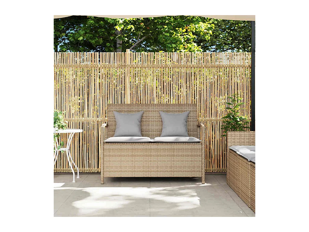 Banc de rangement de jardin avec coussin beige résine tressée