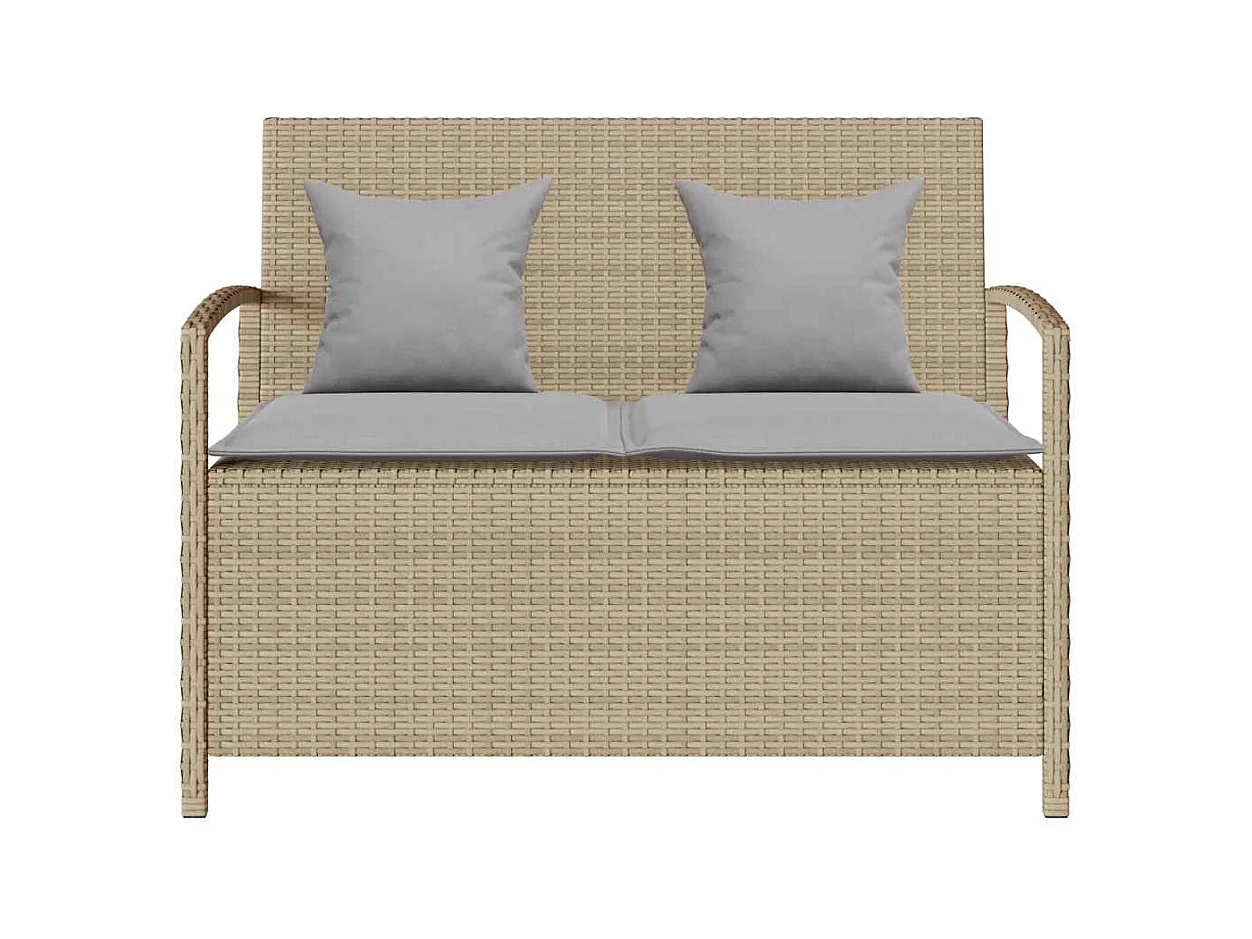Banc de rangement de jardin avec coussin beige résine tressée