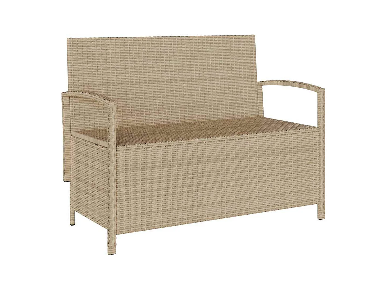 Banc de rangement de jardin avec coussin beige résine tressée