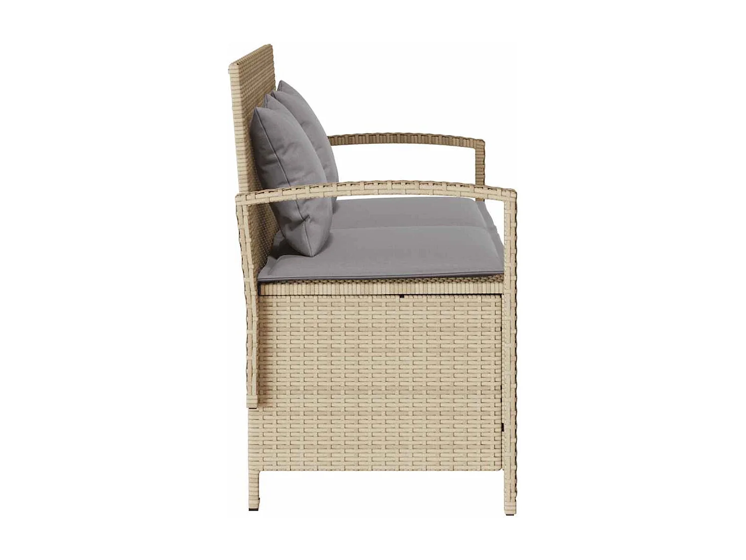 Banc de rangement de jardin avec coussin beige résine tressée