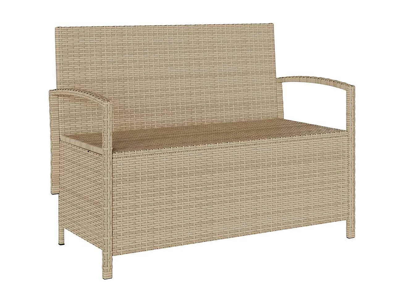 Banc de rangement de jardin avec coussin beige résine tressée