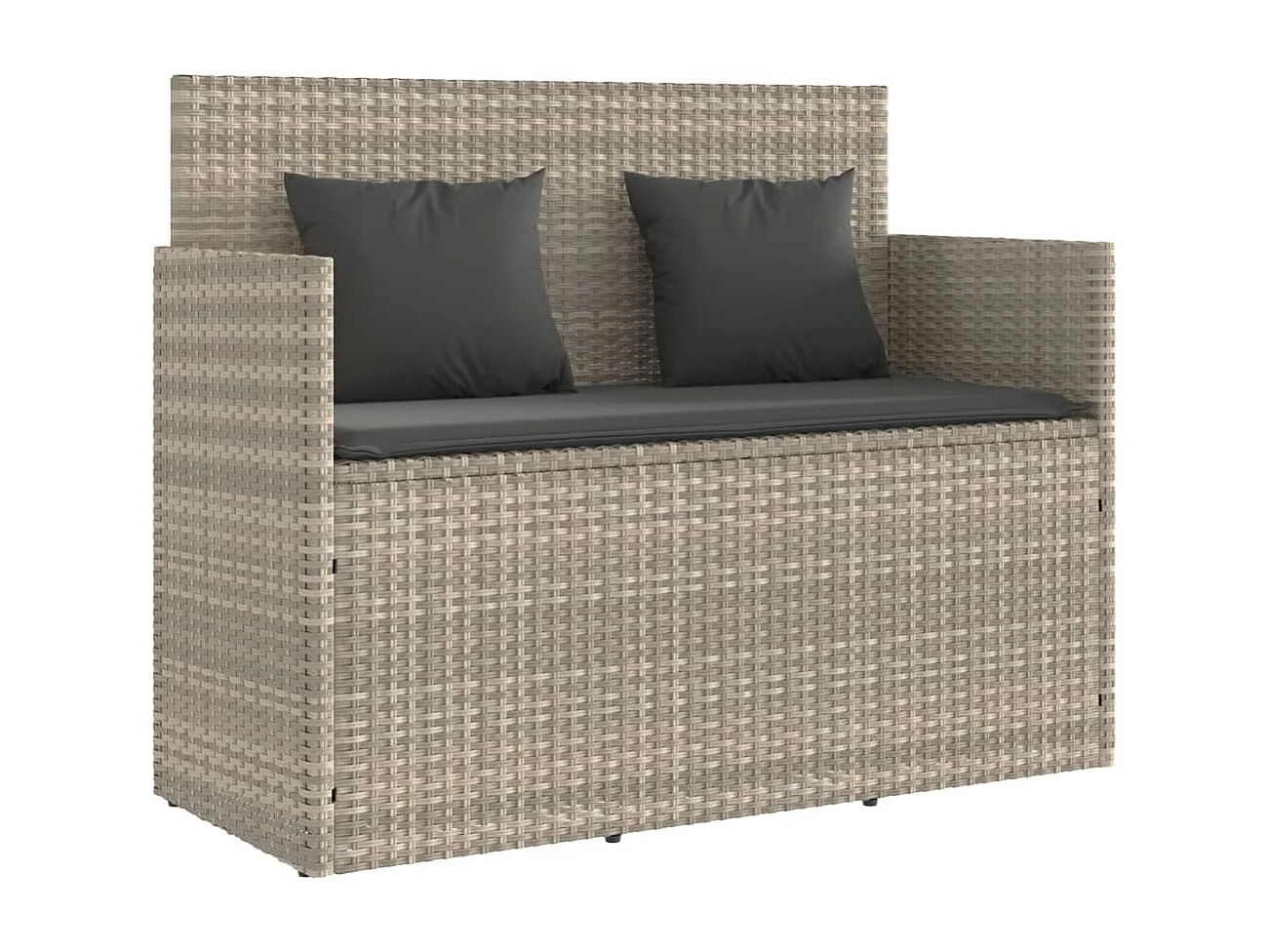 Panca da giardino con cuscini grigio chiaro in resina intrecciata