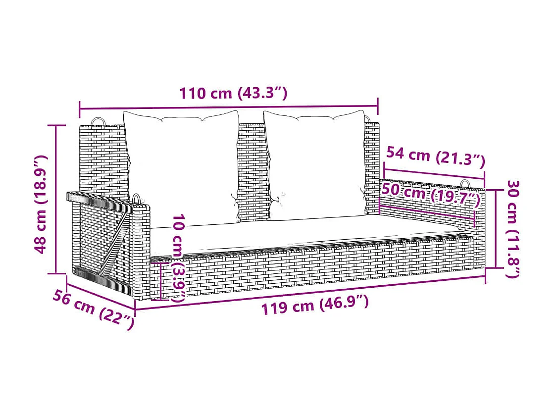 Schommelstoel met beige kussens 119x56x48 cm geweven hars