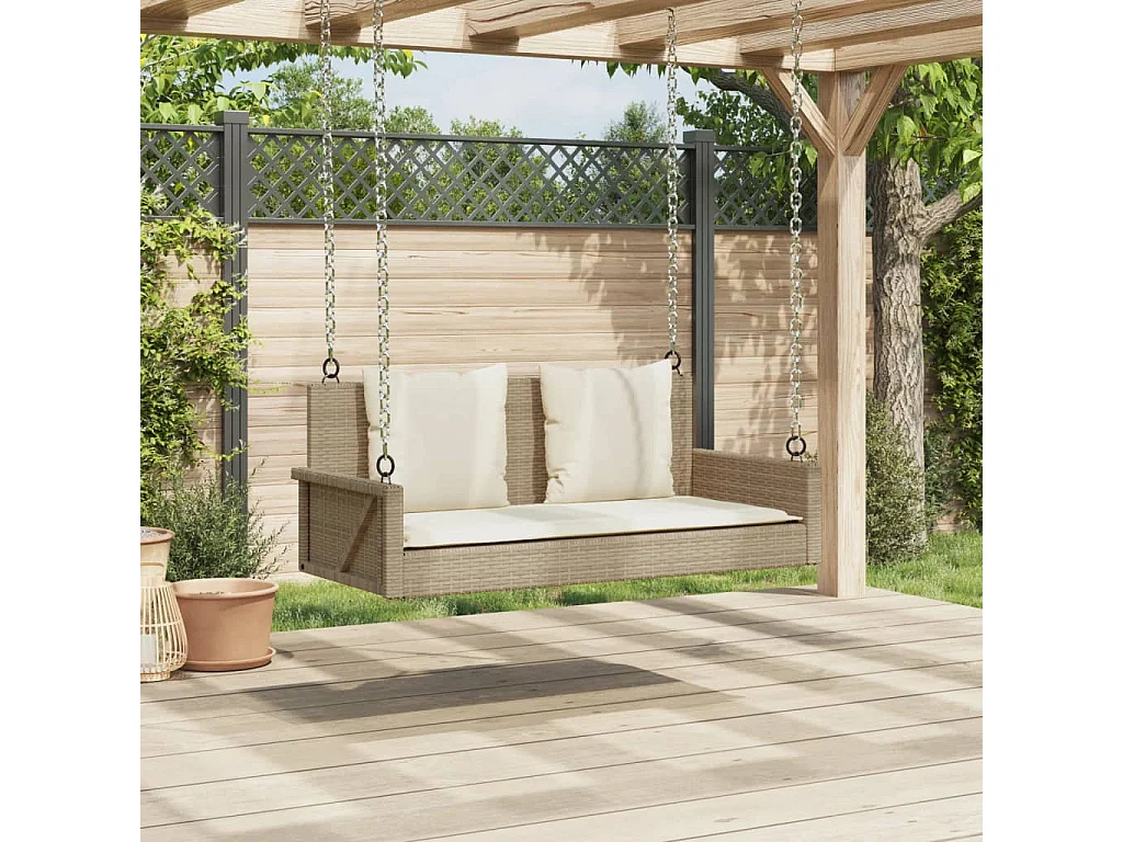 Altalena con cuscini beige 119x56x48 cm in resina intrecciata