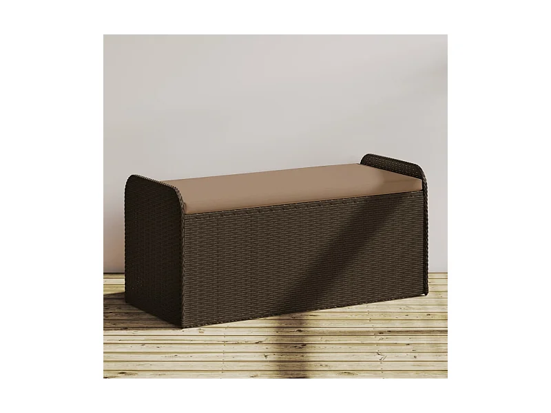 Banco almacenaje y cojín marrón 115x51x52 cm resina tejida