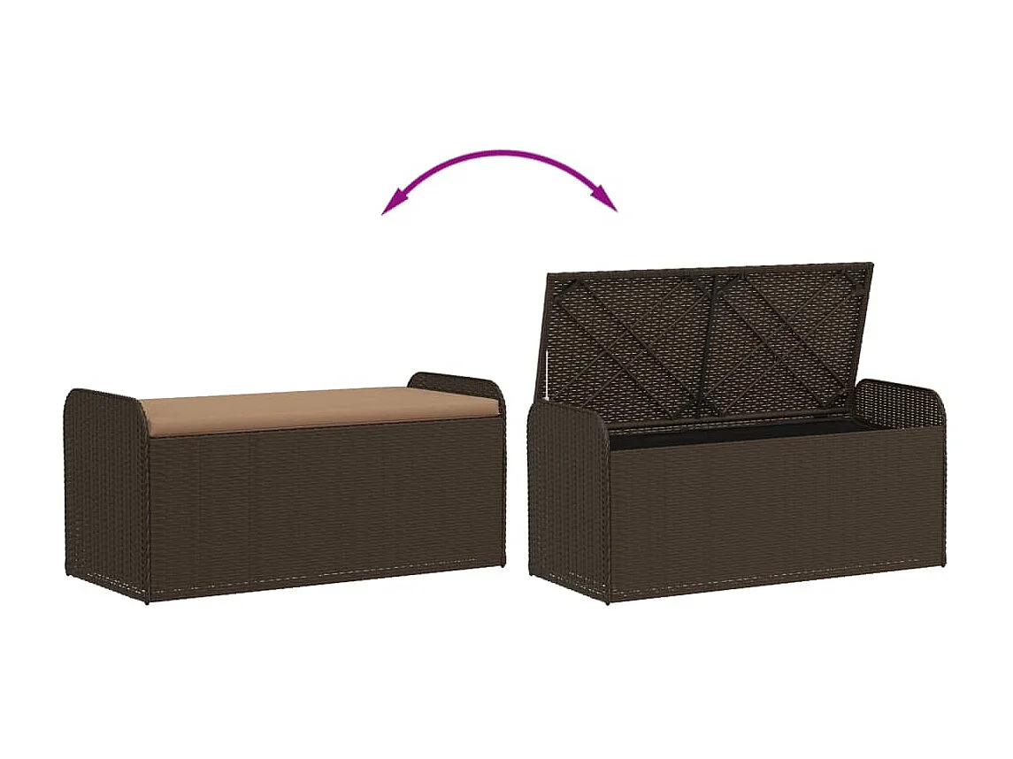 Panca contenitore e cuscino marrone 115x51x52 cm in resina intrecciata