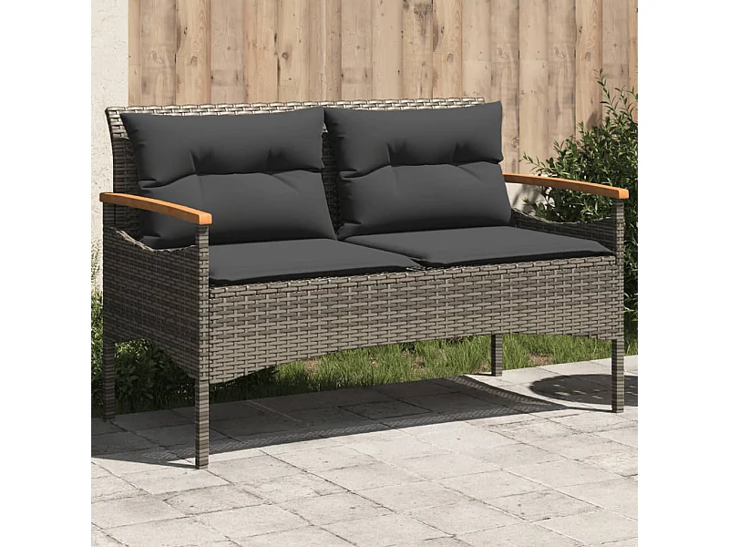 Tuinbank met kussens 116x62,5x74 cm grijs gevlochten hars