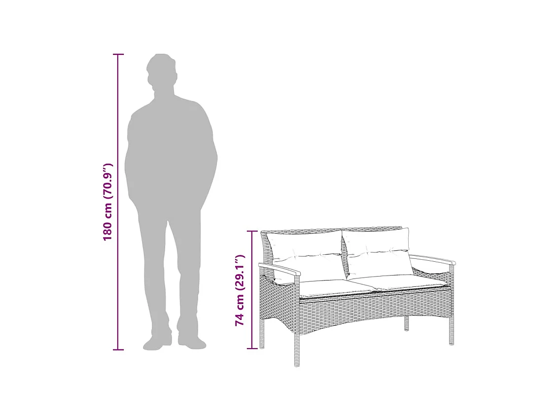 Tuinbank met kussens 116x62,5x74 cm grijs gevlochten hars
