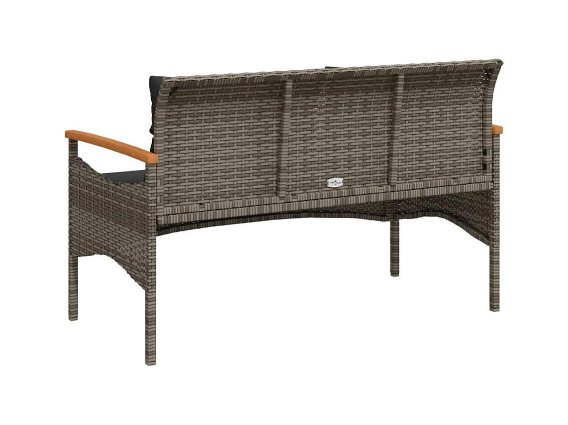 Tuinbank met kussens 116x62,5x74 cm grijs gevlochten hars