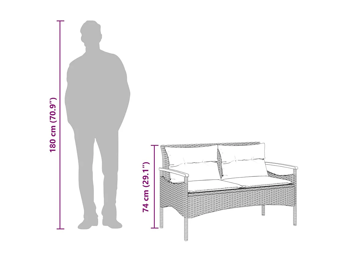 Panca da giardino con cuscini 116x62,5x74 cm in resina intrecciata grigia