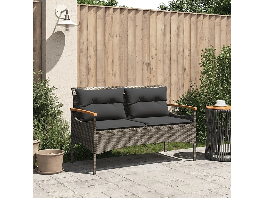 Panca da giardino con cuscini 116x62,5x74 cm in resina intrecciata grigia