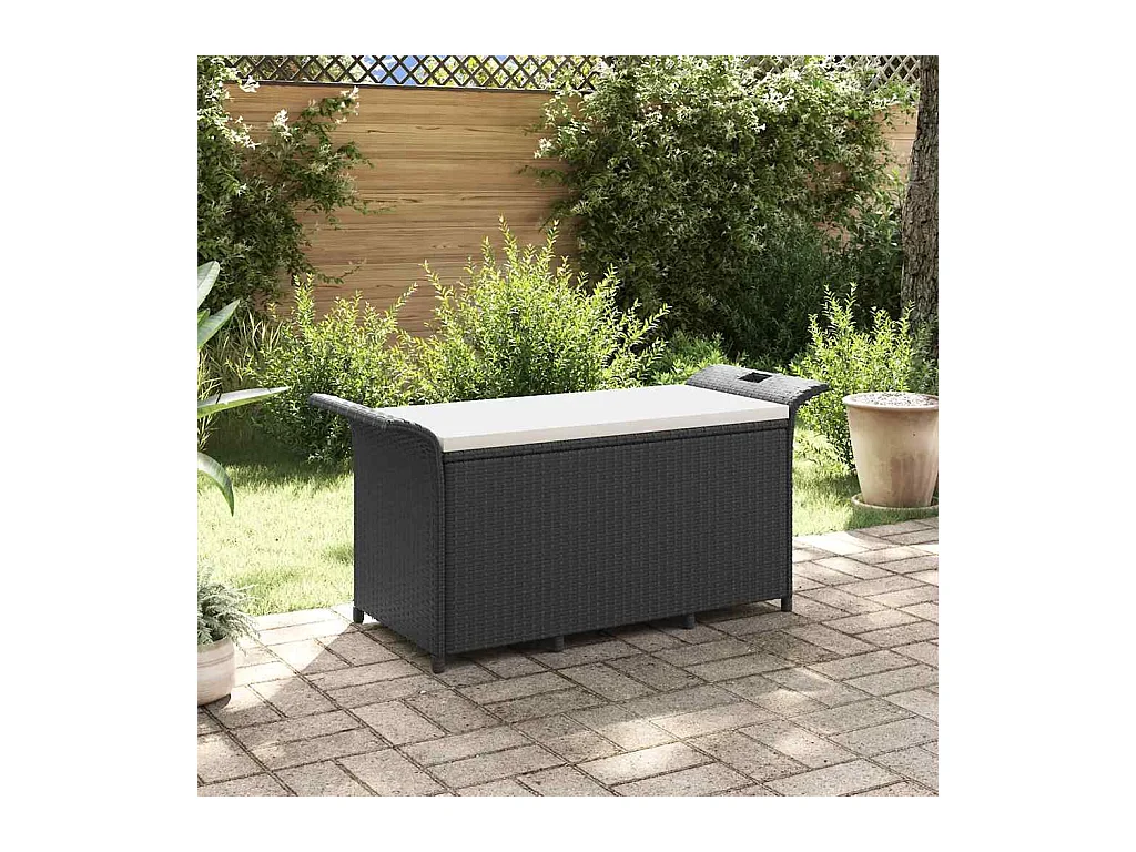 Banc de jardin avec coussin noir 116x46x57 cm résine tressée