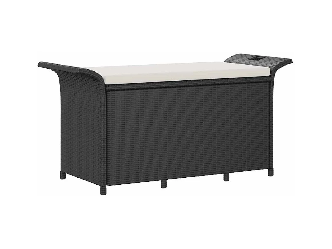Banc de jardin avec coussin noir 116x46x57 cm résine tressée