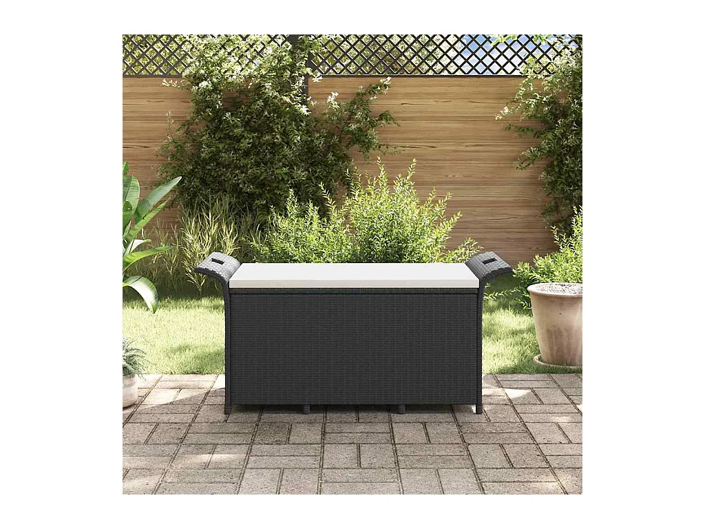 Banc de jardin avec coussin noir 116x46x57 cm résine tressée