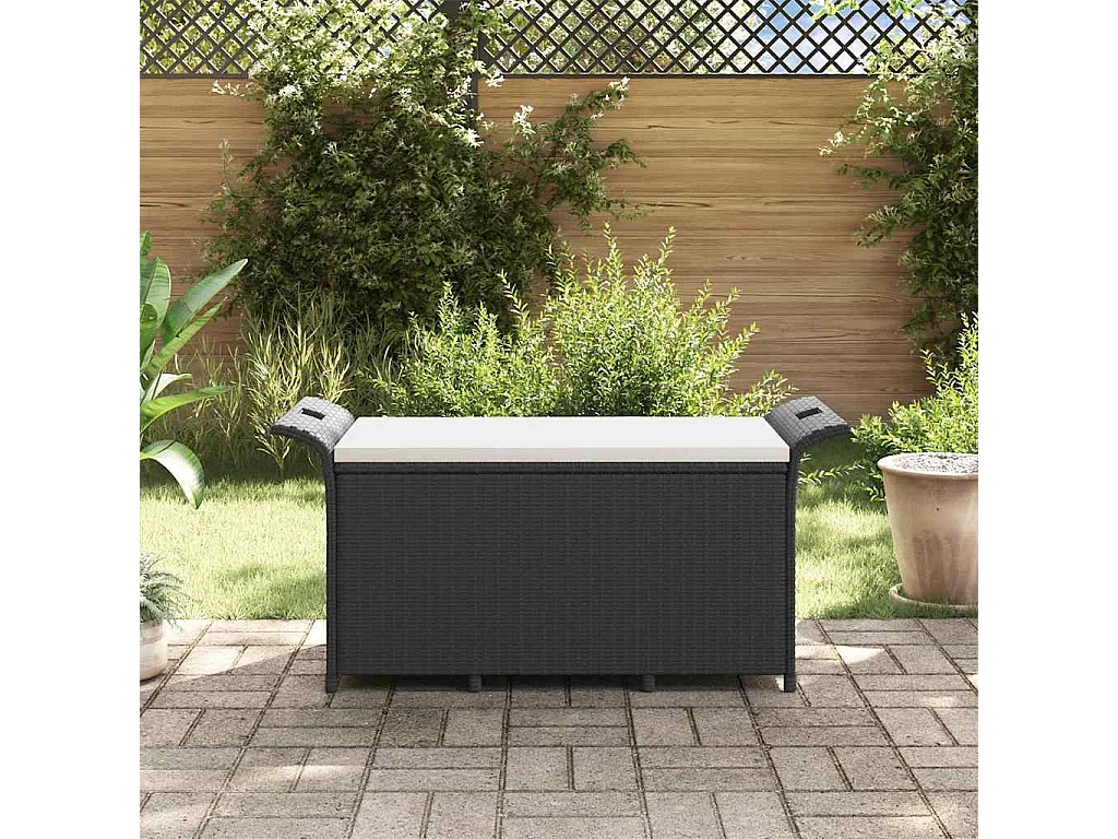 Tuinbank met zwart kussen 116x46x57 cm gevlochten hars