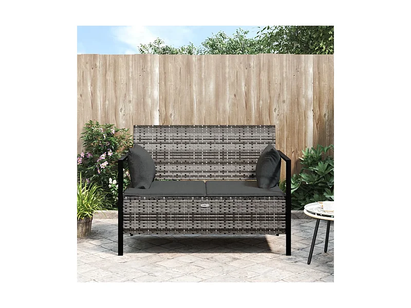 2-zits tuinbank met grijze rieten kussens