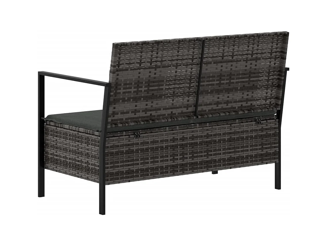 Banco de jardín de 2 plazas con cojines de mimbre gris