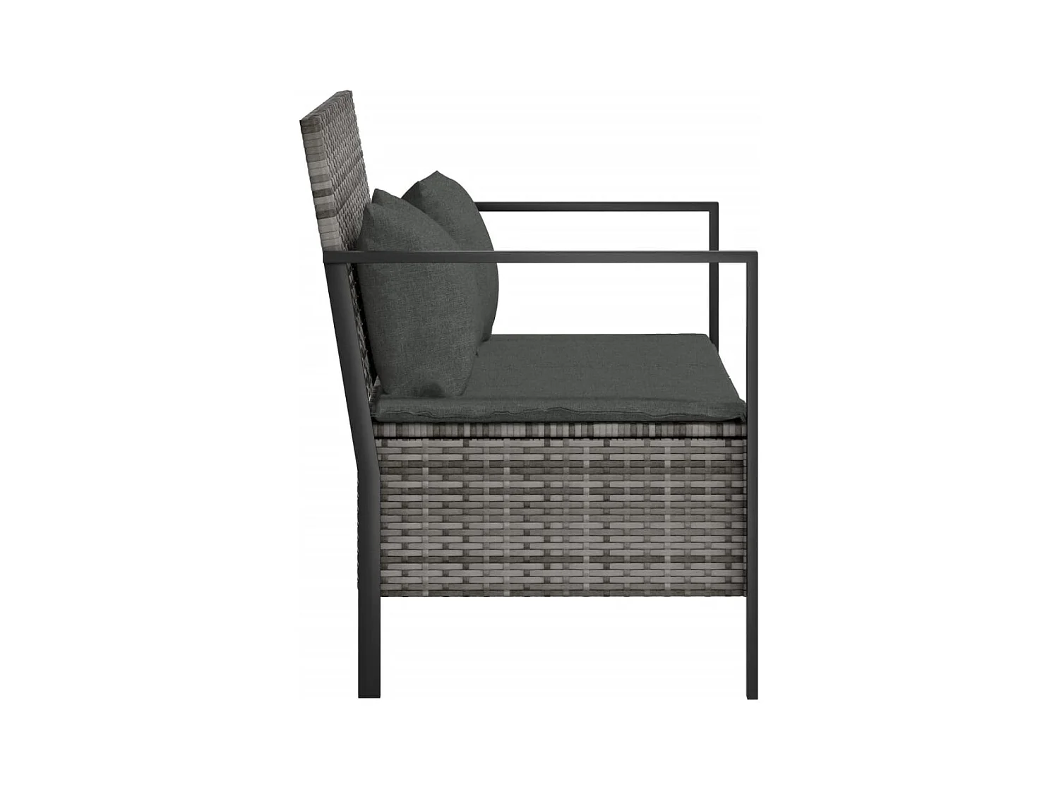 Banco de jardín de 2 plazas con cojines de mimbre gris