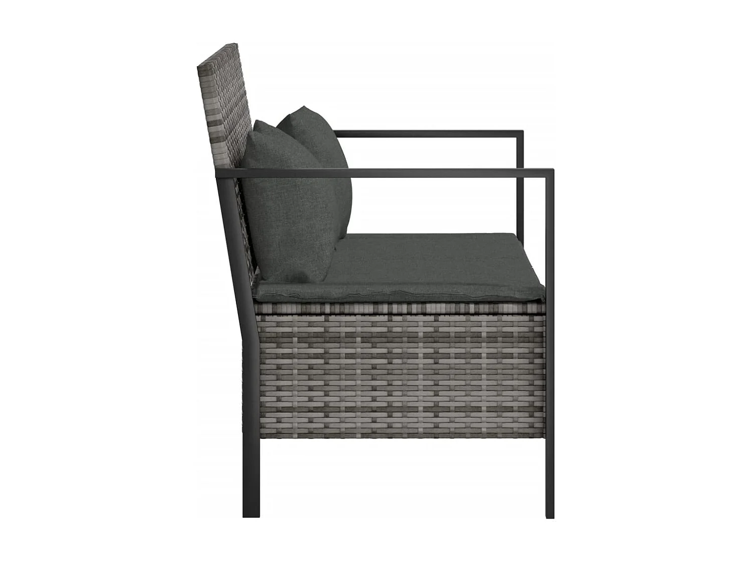 Panca da giardino a 2 posti con cuscini in vimini grigio