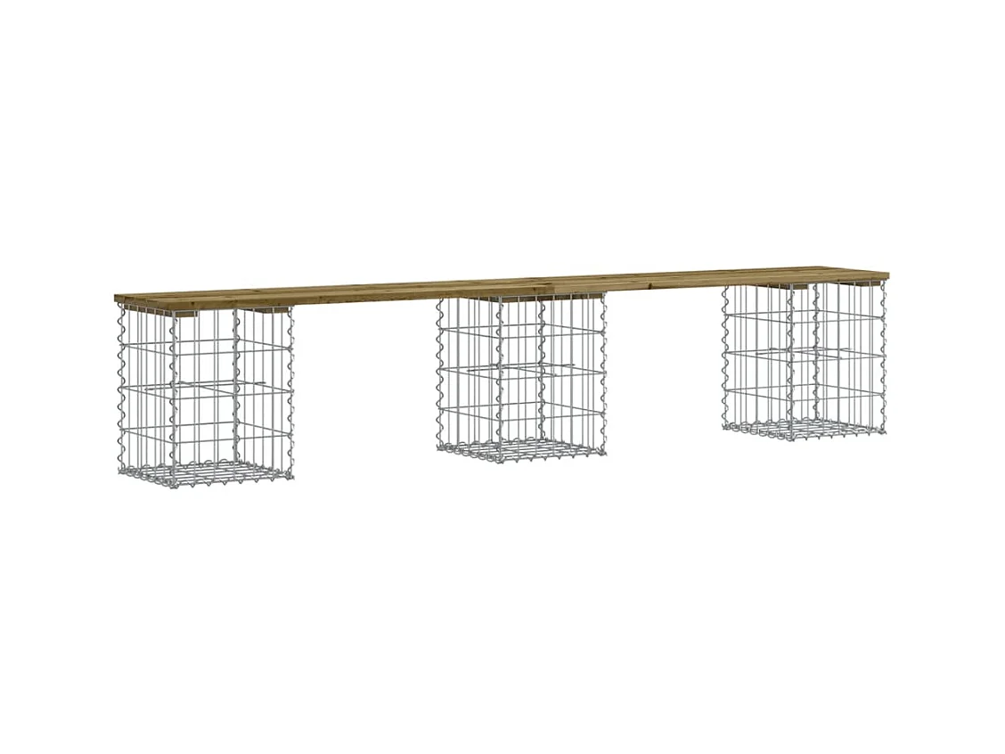 Banco de jardín de diseño en gavión 203x31x42 cm madera de pino impregnada