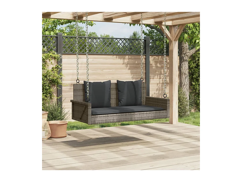 Schommelstoel met grijze kussens 119x56x48 cm geweven hars