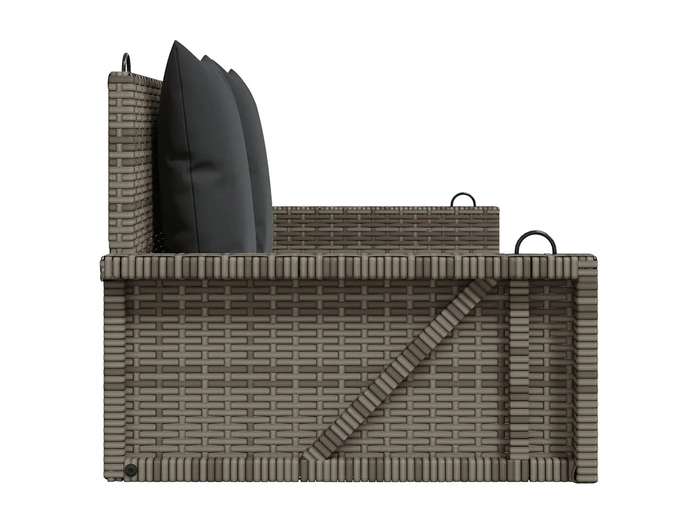 Altalena con cuscini grigi 119x56x48 cm in resina intrecciata