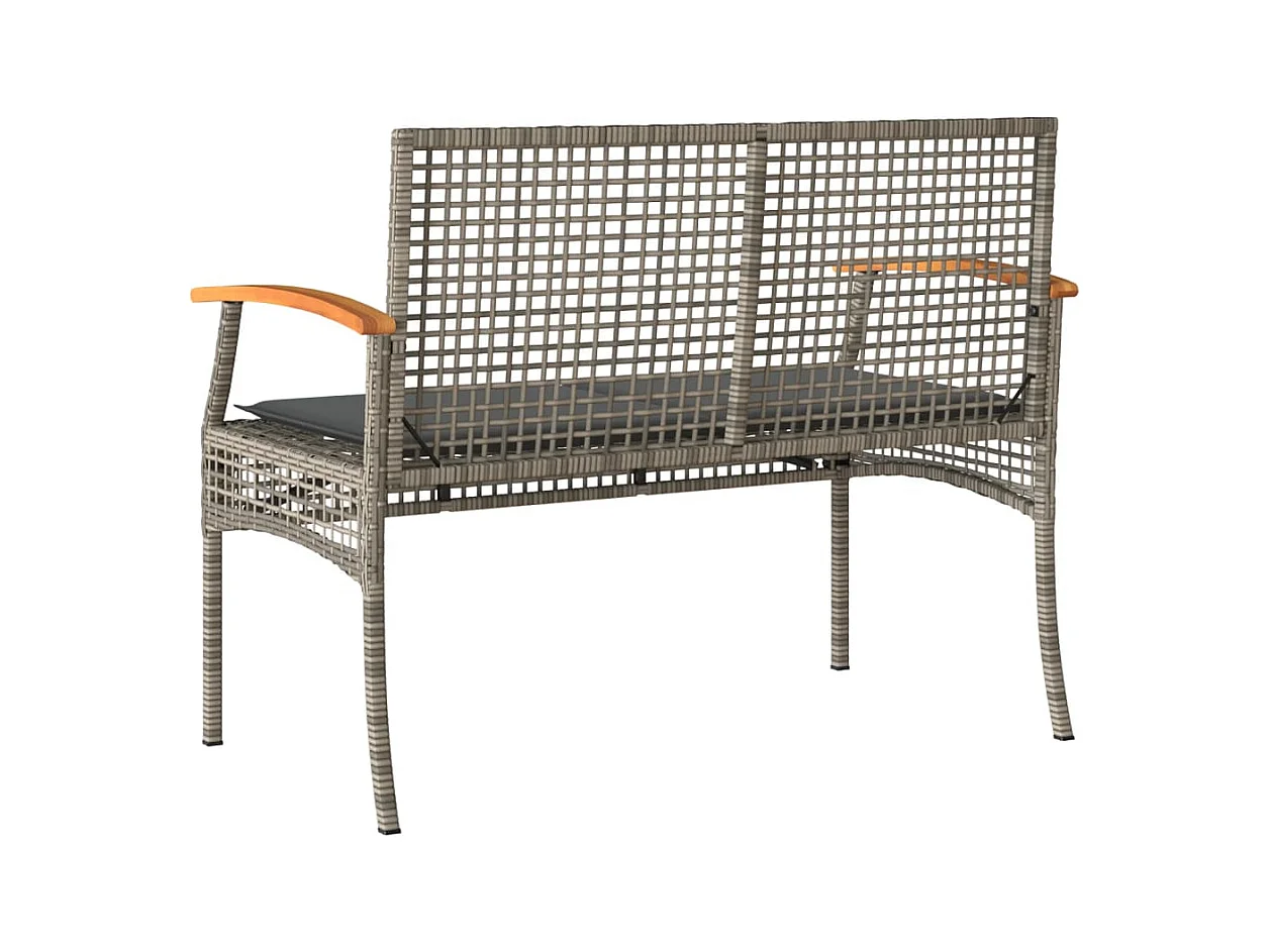 Banco de jardín con cojín gris de resina trenzada y acacia.