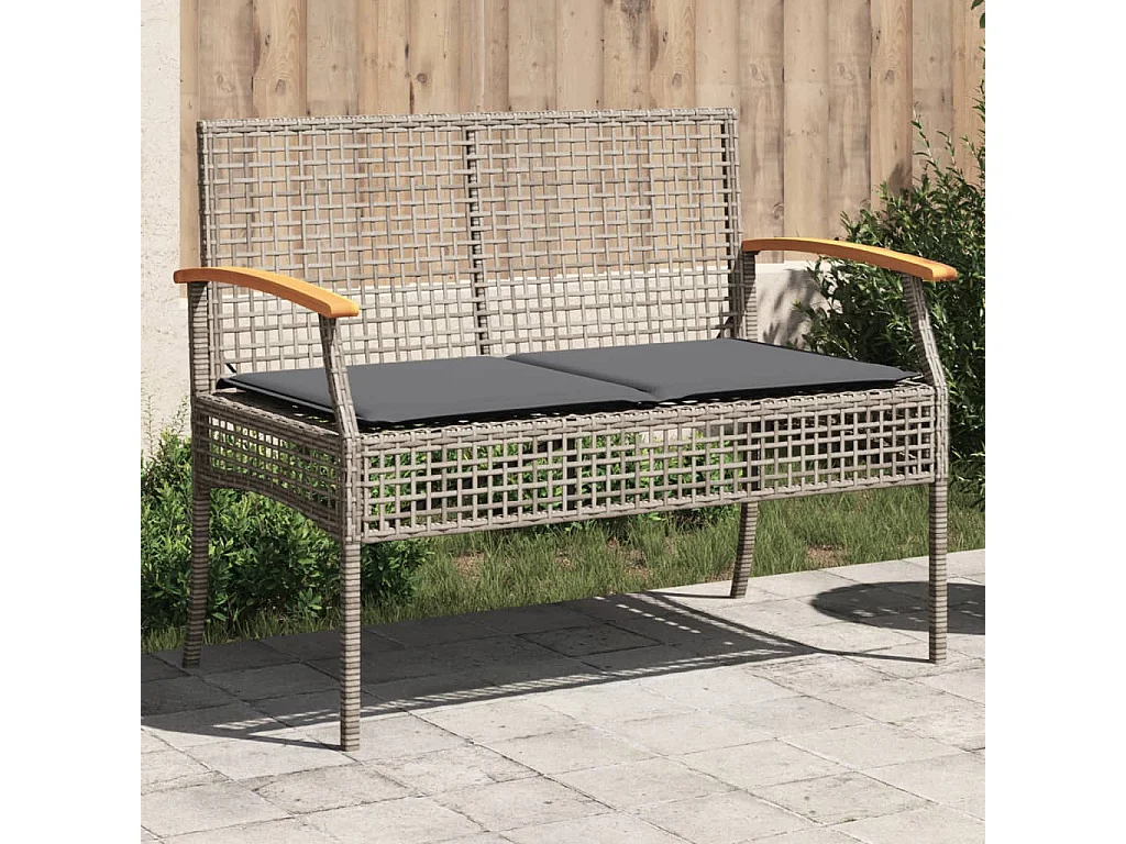 Panca da giardino con cuscino grigio in resina intrecciata e acacia