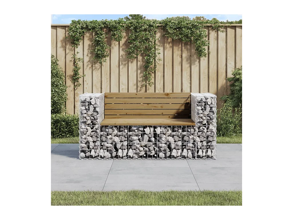 Banco de jardín de diseño de gaviones 143x71x65,5cm madera de pino impregnada