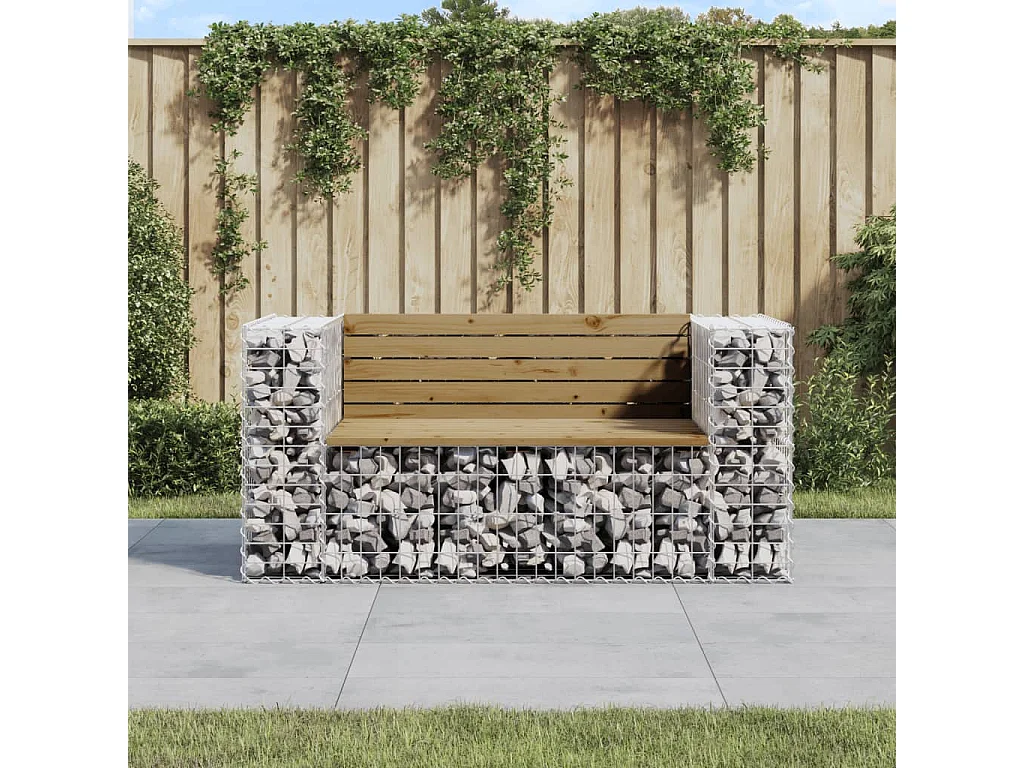 Gabionen Designer Gartenbank 143x71x65,5cm imprägniertes Kiefernholz